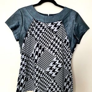 Gray houndstooth black leather top
